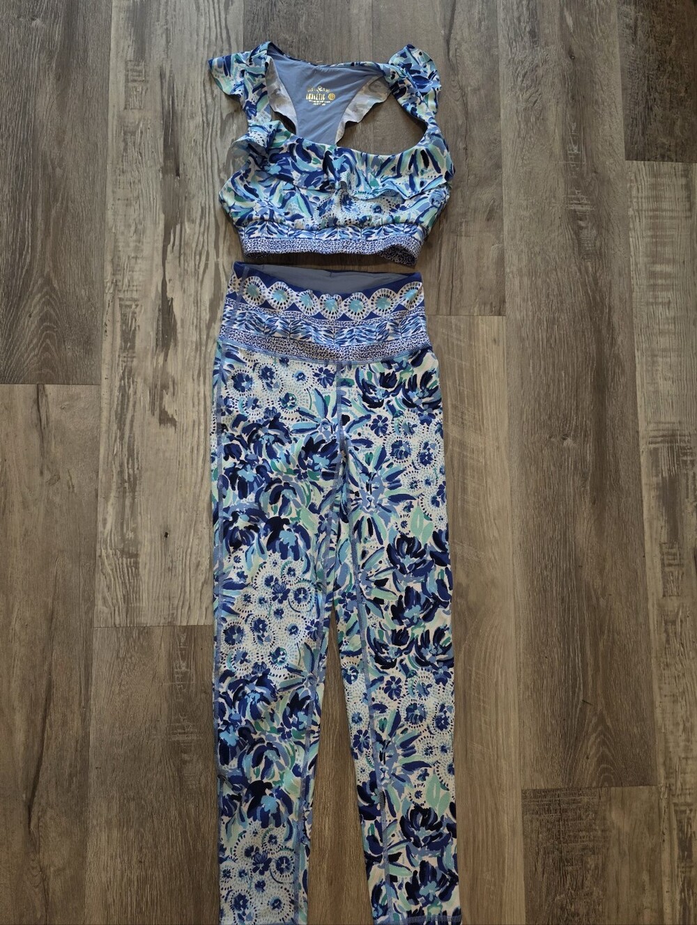 Lilly Pulitzer Luxletic Two Piece Gym Workout Blue Floral Set Size XXS